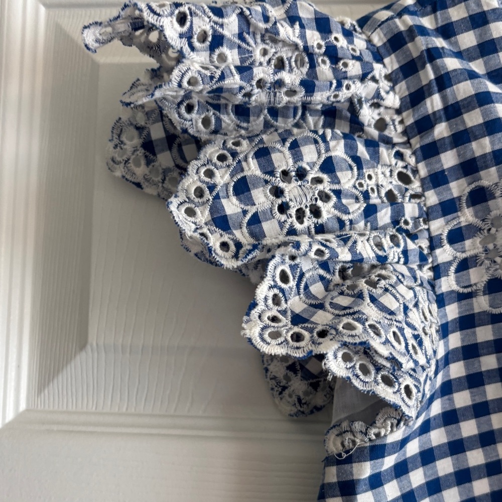 Sail to Sable Navy and White Gingham Dress with Floral Embroidery - Picture 6 of 8
